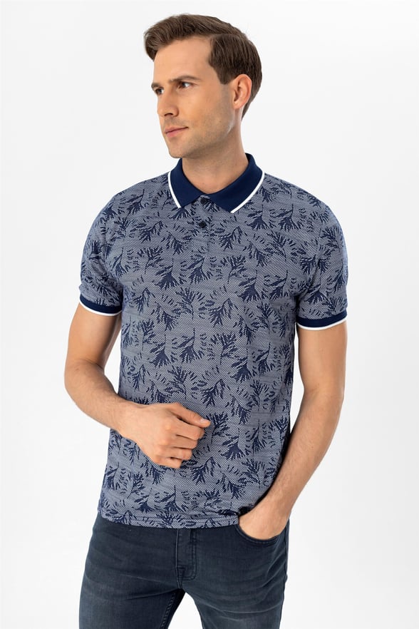 Lacivert Slim Armürlü Polo Yaka  Tişört