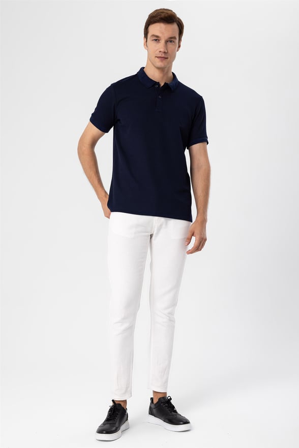 Lacivert Slim Armürlü Polo Yaka  Tişört