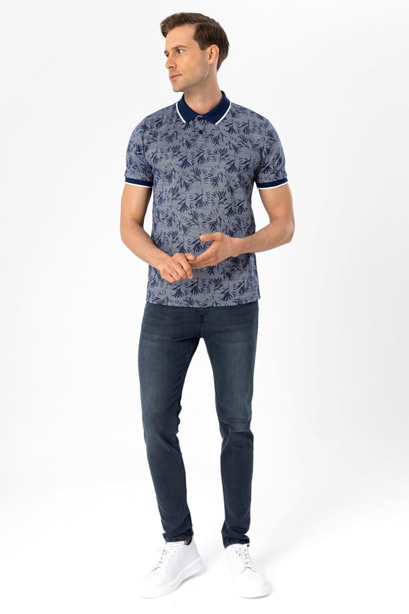 Lacivert Slim Armürlü Polo Yaka Tişört