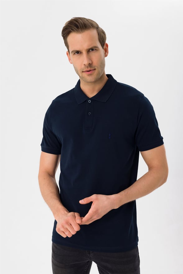 Lacivert Slim Armürlü Polo Yaka  Tişört