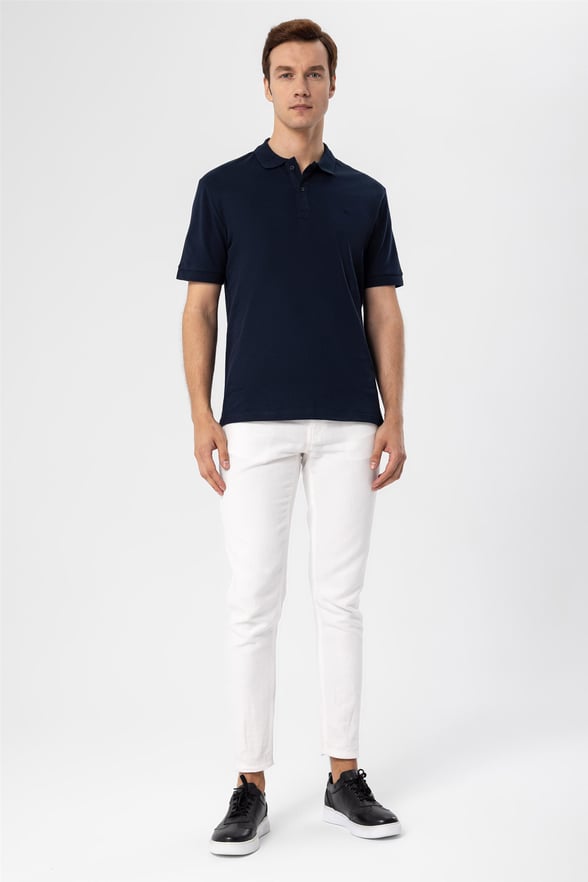 Lacivert Slim Armürlü Polo Yaka  Tişört