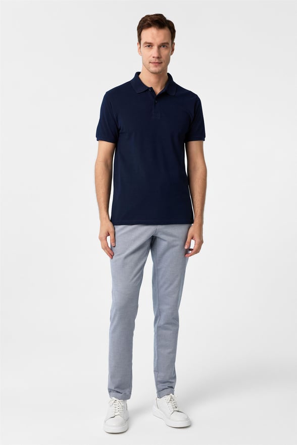Lacivert Slim Armürlü Polo Yaka Tişört