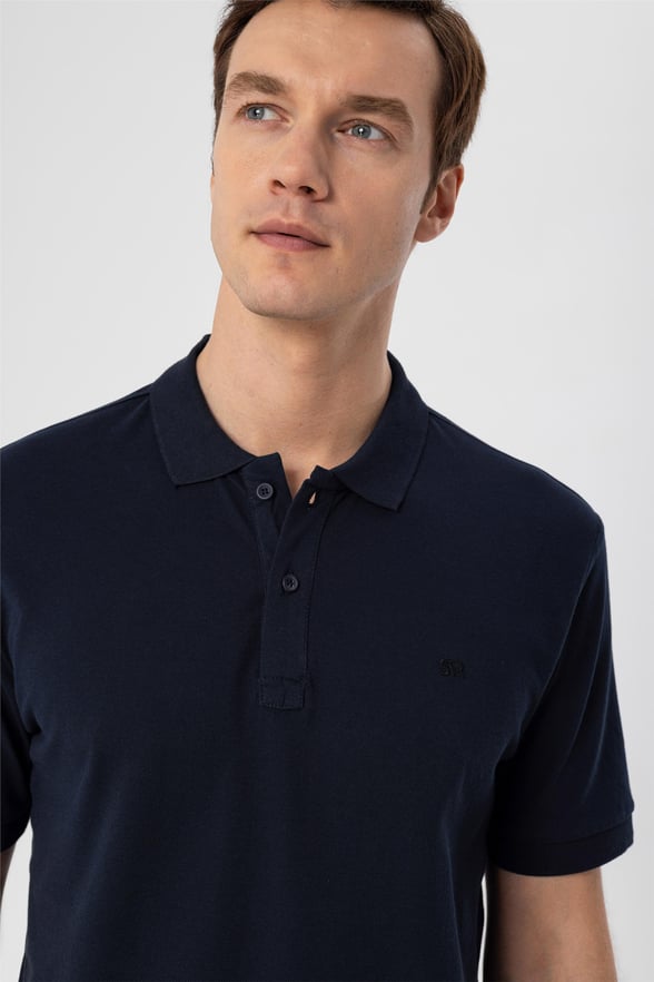 Lacivert Slim Armürlü Polo Yaka  Tişört