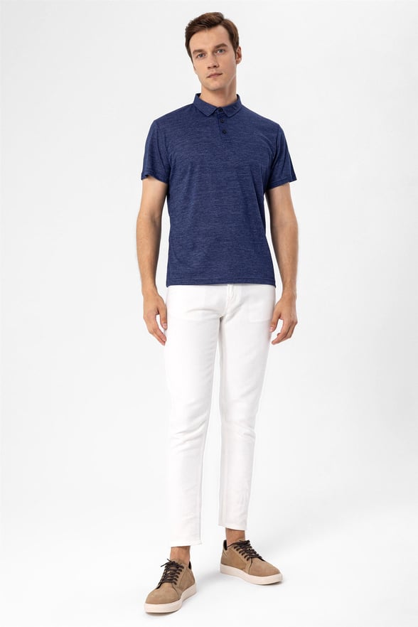 Lacivert Slim Armürlü Polo Yaka  Tişört
