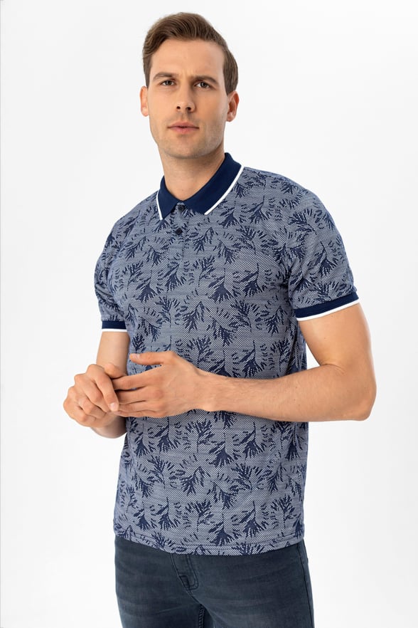 Lacivert Slim Armürlü Polo Yaka Tişört