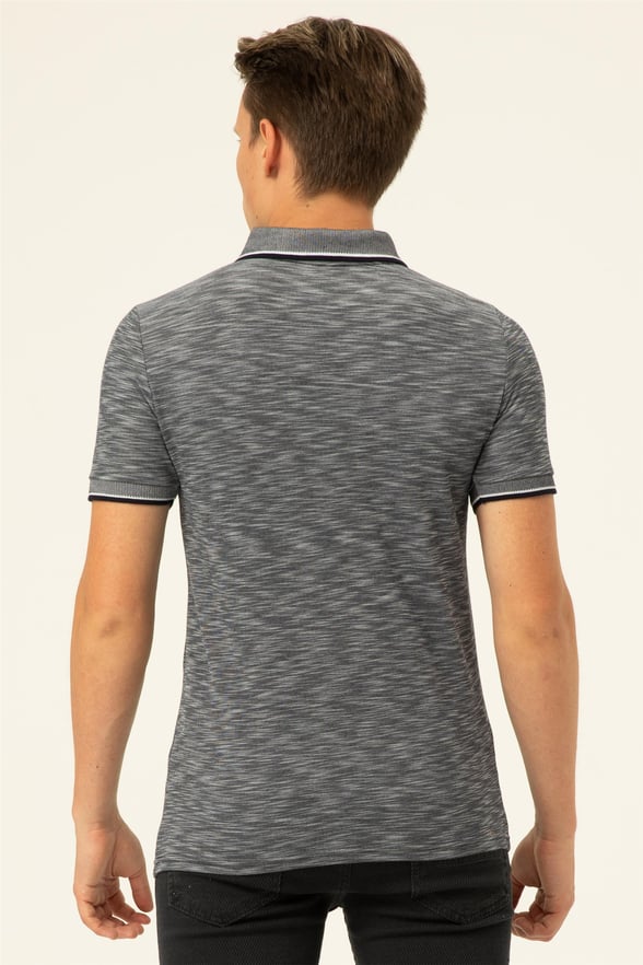 Lacivert Slim Armürlü Polo Yaka  Tişört