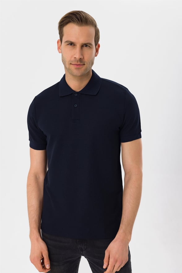 Lacivert Slim Armürlü Polo Yaka  Tişört
