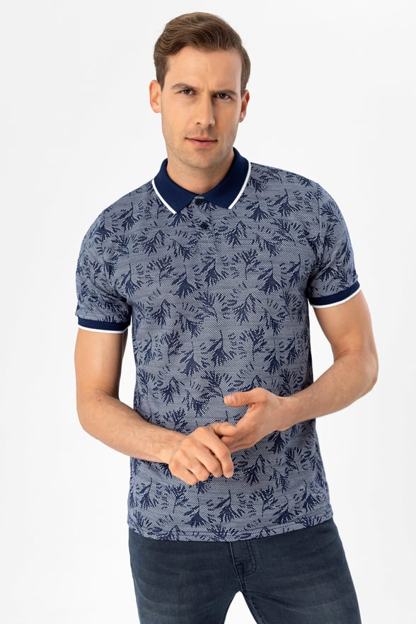 Lacivert Slim Armürlü Polo Yaka Tişört