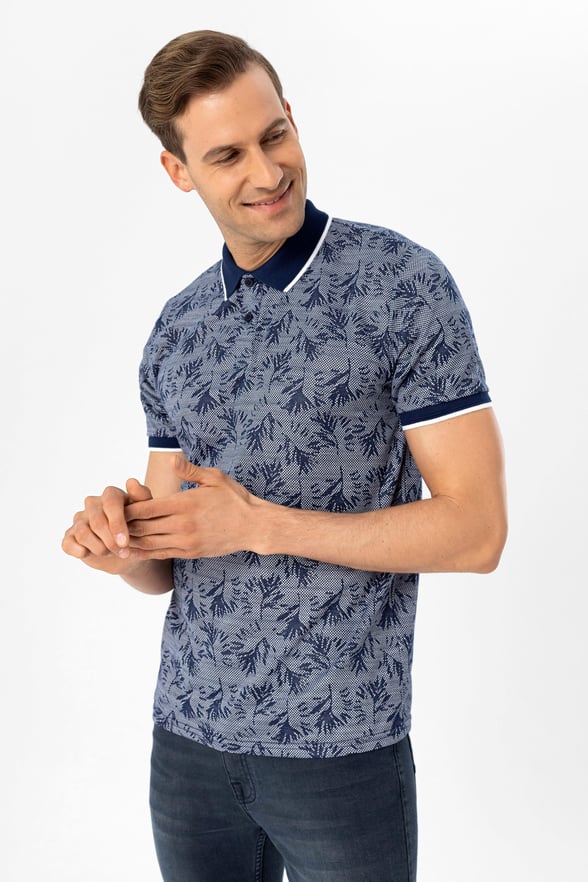 Lacivert Slim Armürlü Polo Yaka Tişört