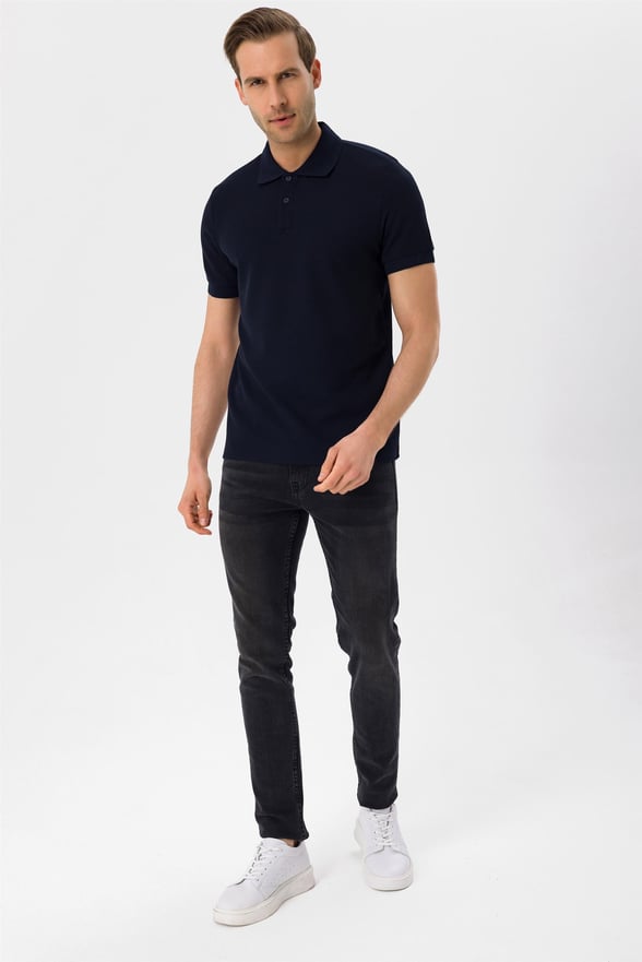 Lacivert Slim Armürlü Polo Yaka  Tişört