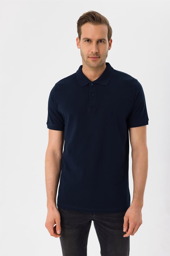 Lacivert Slim Armürlü Polo Yaka  Tişört