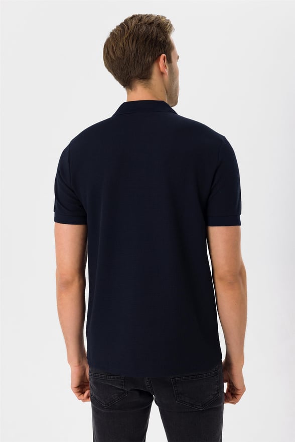 Lacivert Slim Armürlü Polo Yaka  Tişört
