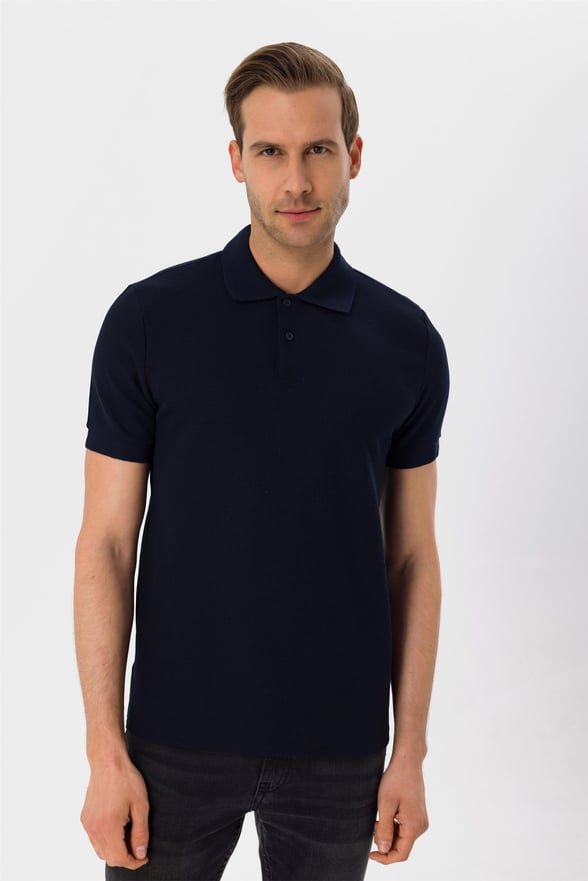 Lacivert Slim Armürlü Polo Yaka  Tişört