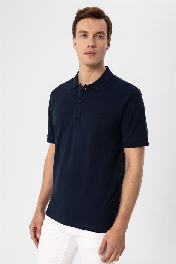 Lacivert Slim Armürlü Polo Yaka  Tişört