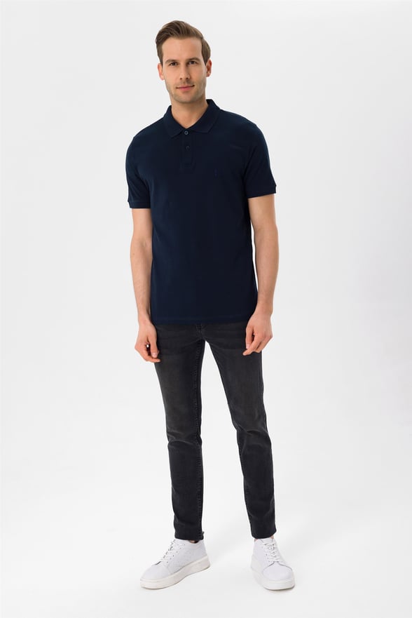 Lacivert Slim Armürlü Polo Yaka  Tişört