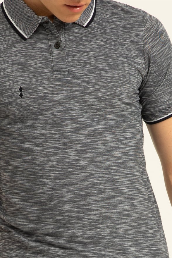 Lacivert Slim Armürlü Polo Yaka  Tişört