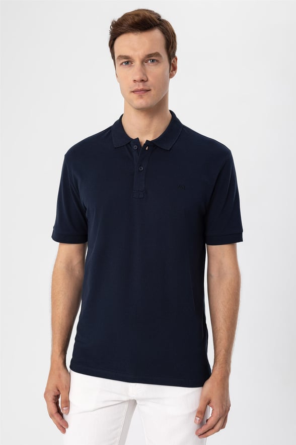 Lacivert Slim Armürlü Polo Yaka  Tişört