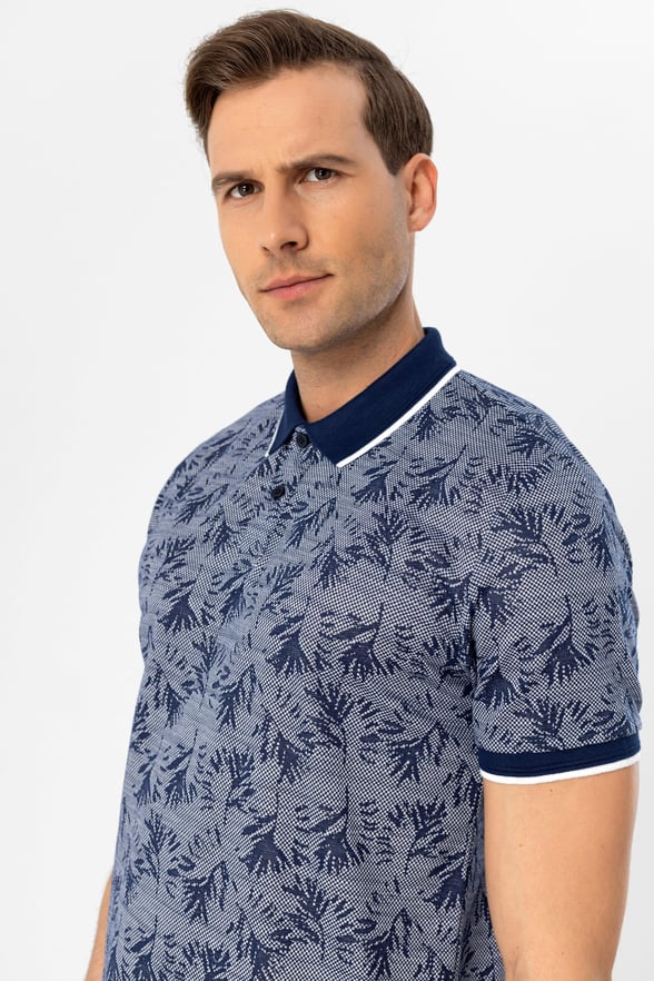 Lacivert Slim Armürlü Polo Yaka Tişört