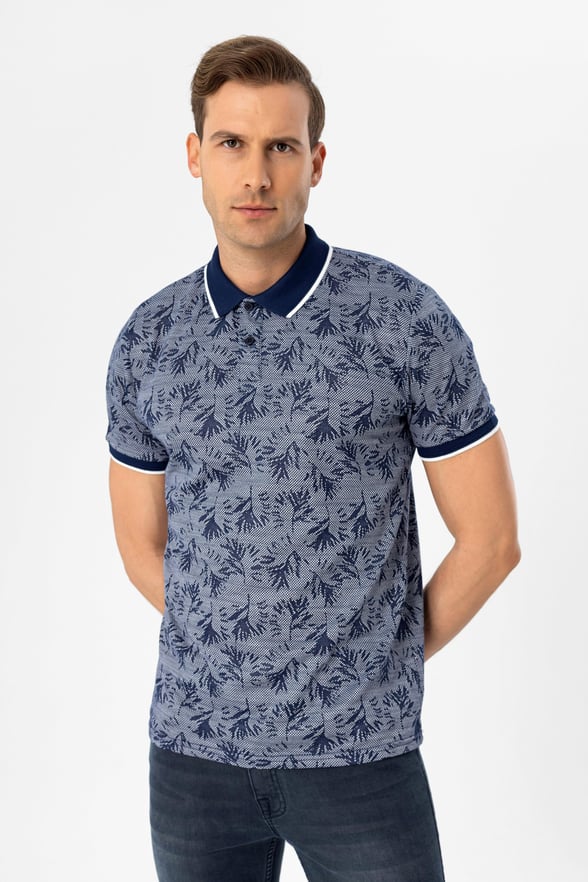 Lacivert Slim Armürlü Polo Yaka Tişört