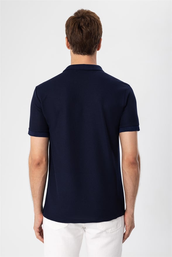 Lacivert Slim Armürlü Polo Yaka  Tişört