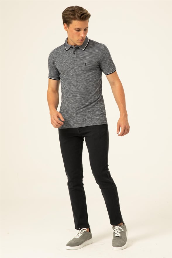 Lacivert Slim Armürlü Polo Yaka  Tişört