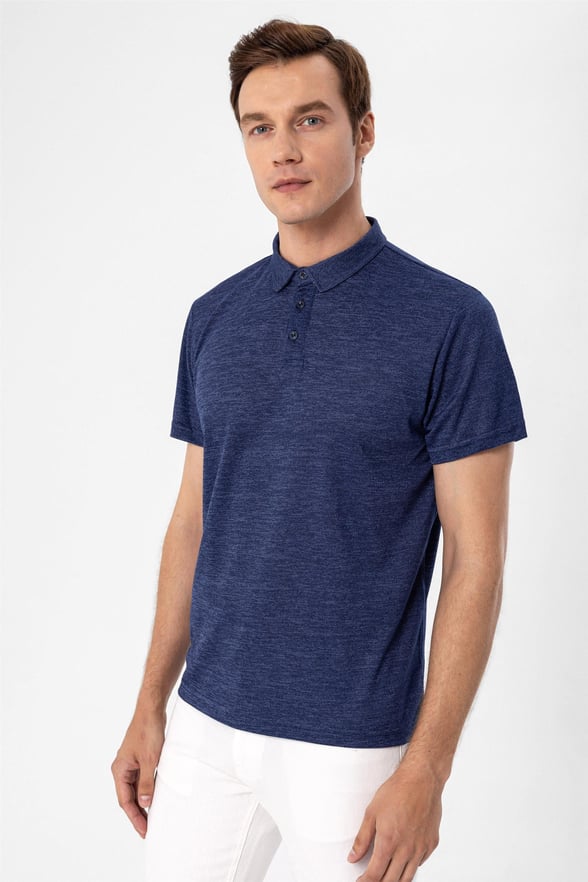 Lacivert Slim Armürlü Polo Yaka  Tişört