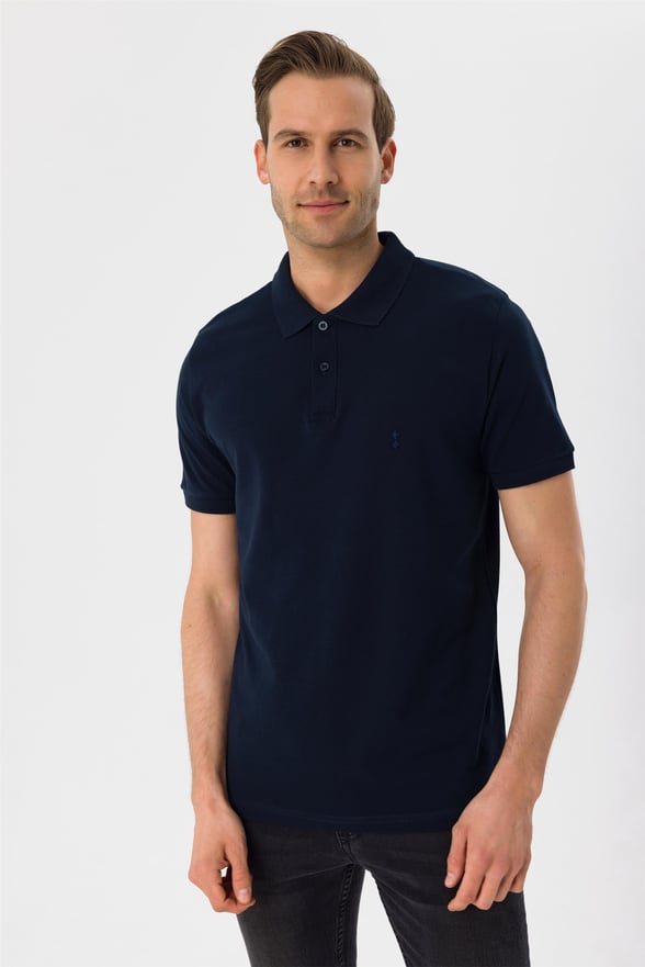 Lacivert Slim Armürlü Polo Yaka  Tişört