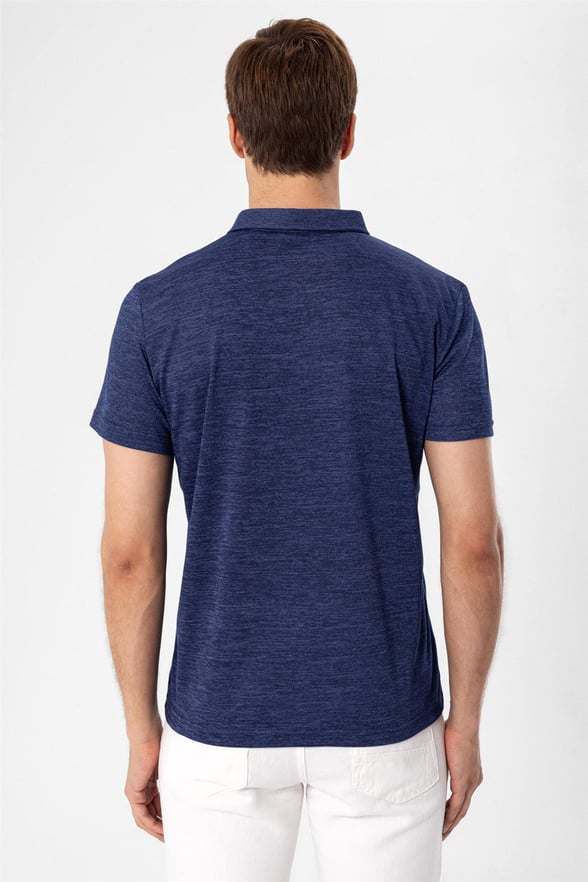 Lacivert Slim Armürlü Polo Yaka  Tişört