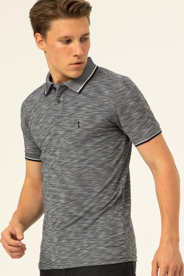 Lacivert Slim Armürlü Polo Yaka  Tişört