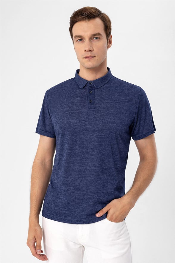 Lacivert Slim Armürlü Polo Yaka  Tişört