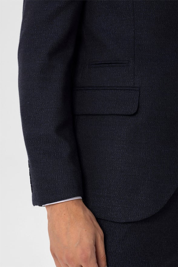 Lacivert Slim Armürlü Sivri Yaka 6 Drop                                                       Takım Elbise