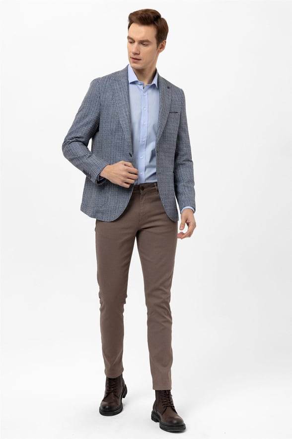 Lacivert Slim Armürlü Sivri Yaka 6 Drop                                                       Ceket