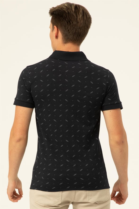 Lacivert Slim Baskılı Polo Yaka  Tişört