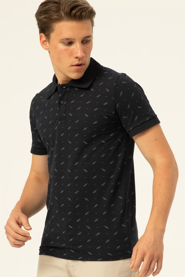 Lacivert Slim Baskılı Polo Yaka  Tişört