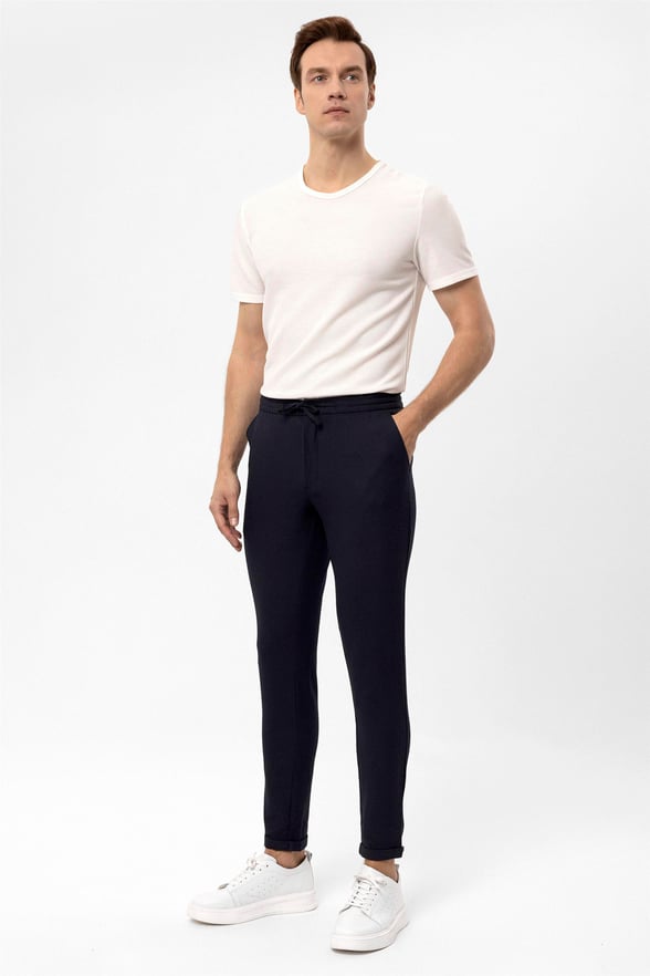 Lacivert Slim Desenli   Jogger Pantolon