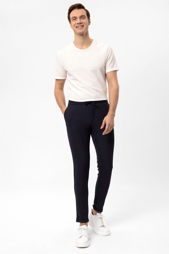 Lacivert Slim Desenli   Jogger Pantolon