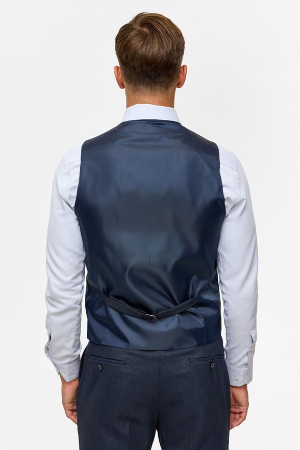 Lacivert Slim Desenli Mono Yaka 6 Drop Yelekli Takım Elbise