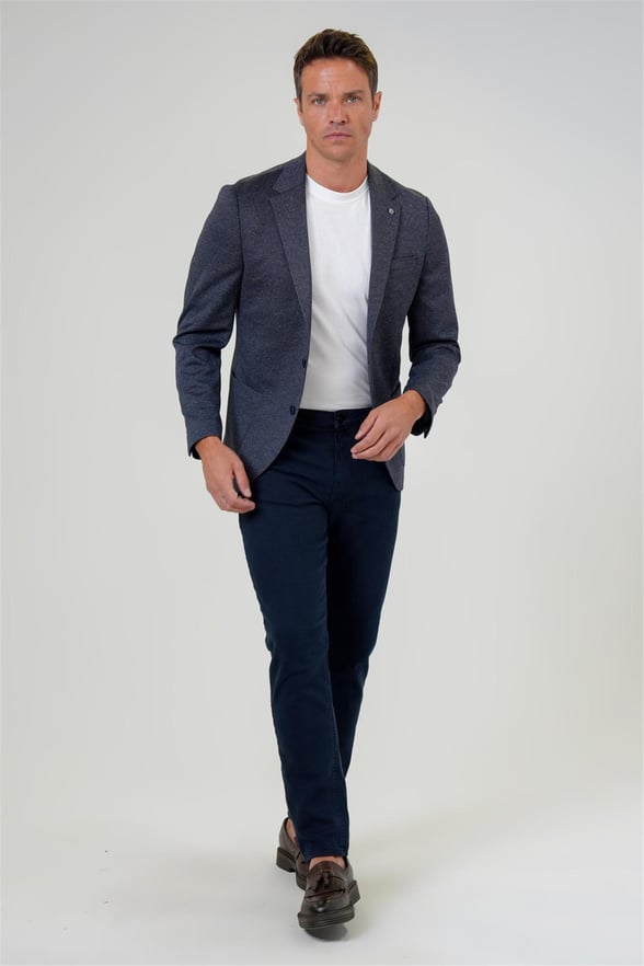 Lacivert Slim Desenli Mono Yaka 6 Drop Ceket