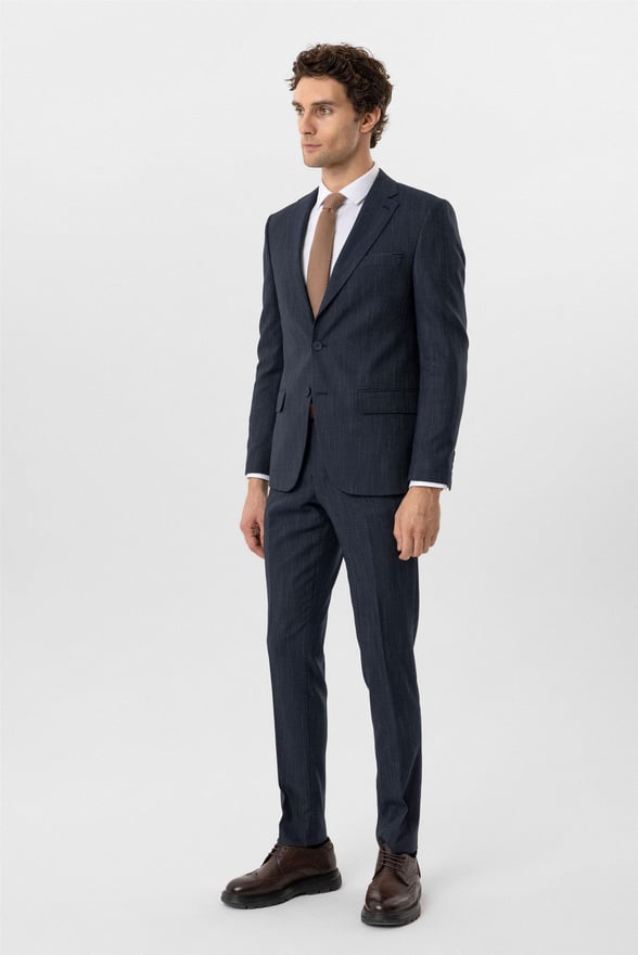 Lacivert Slim Desenli Mono Yaka 6 Drop Takım Elbise