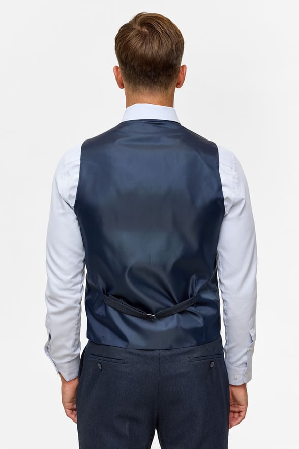 Lacivert Slim Desenli Mono Yaka 6 Drop Yelekli Takım Elbise