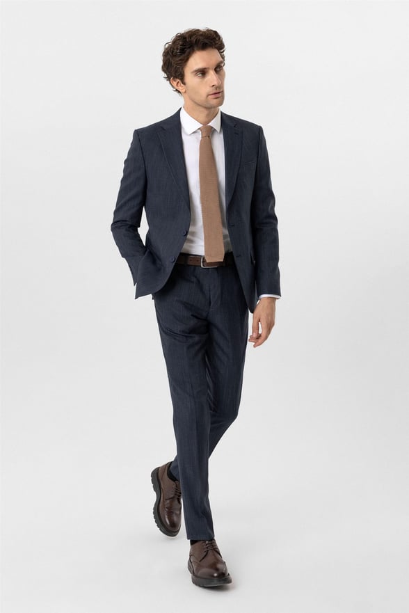 Lacivert Slim Desenli Mono Yaka 6 Drop Takım Elbise