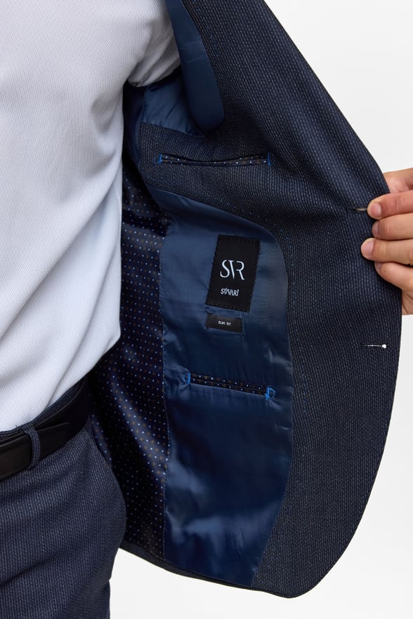 Lacivert Slim Desenli Mono Yaka 6 Drop Yelekli Takım Elbise