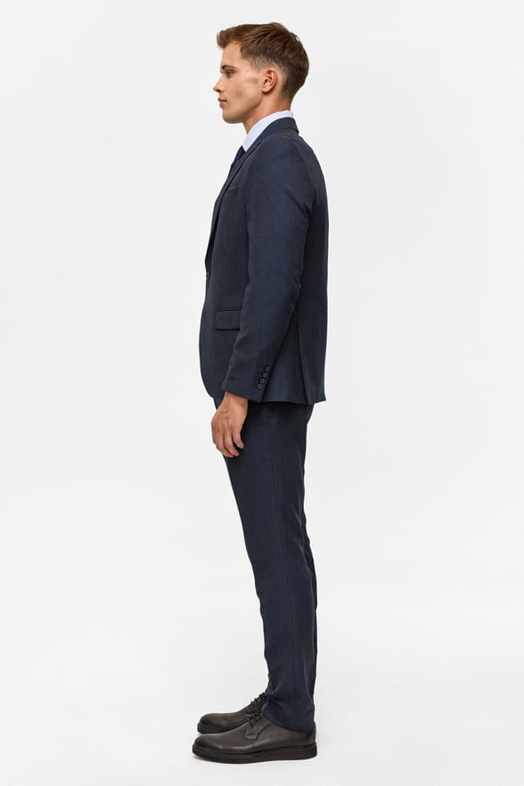 Lacivert Slim Desenli Mono Yaka 6 Drop Yelekli Takım Elbise