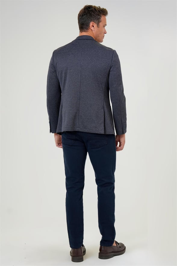 Lacivert Slim Desenli Mono Yaka 6 Drop Ceket