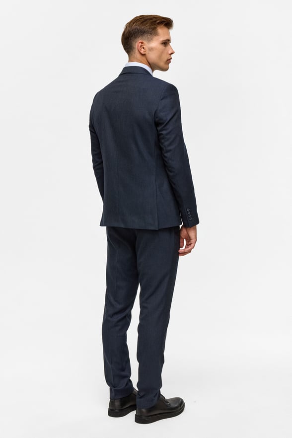 Lacivert Slim Desenli Mono Yaka 6 Drop Yelekli Takım Elbise