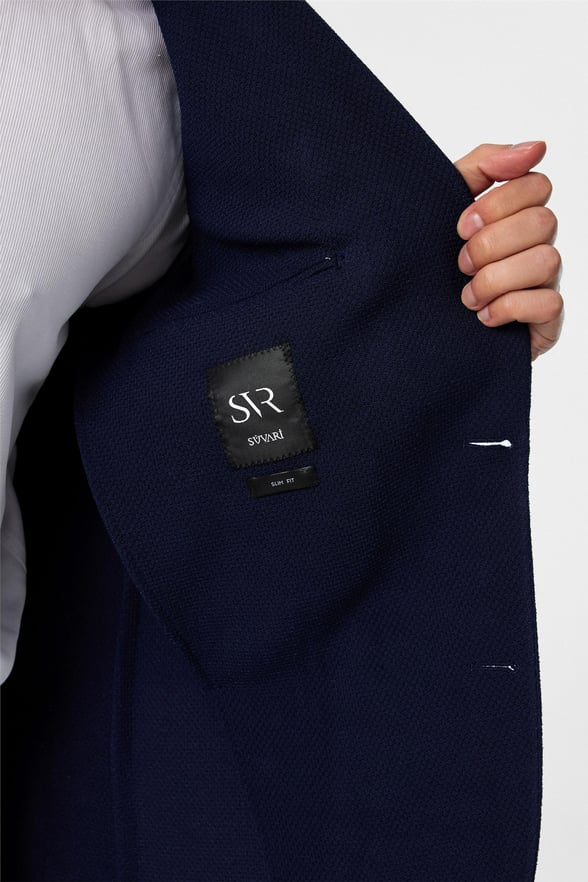 Lacivert Slim Desenli Sivri Yaka 6 Drop Ceket