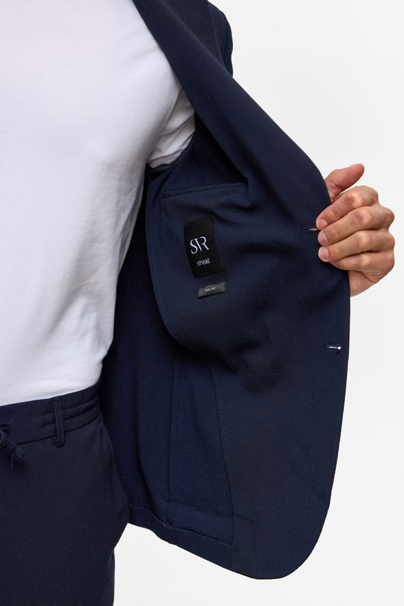Lacivert Slim Desenli Sivri Yaka 6 Drop Spor Takım Elbise