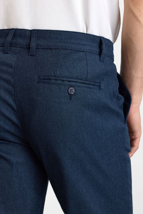 Lacivert Slim Düz Armürlü Normal Bel Casual Pantolon