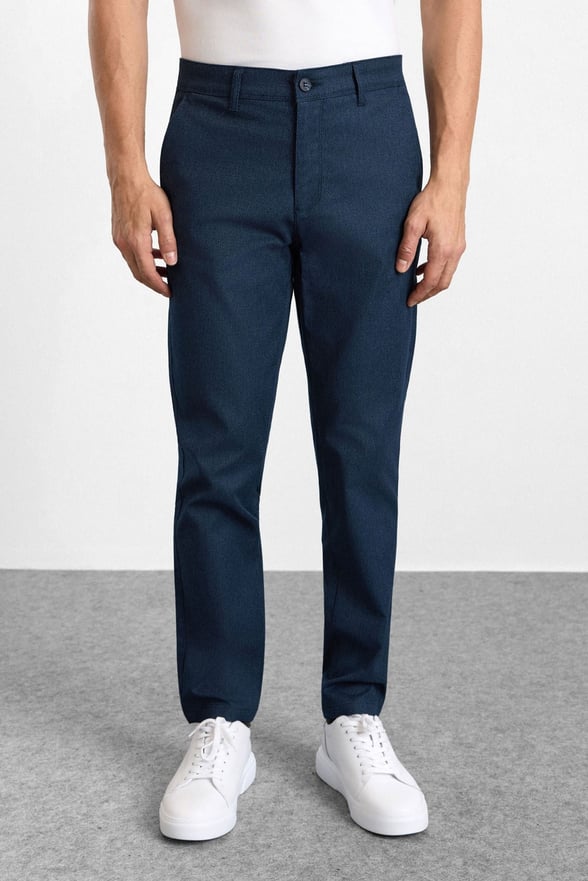 Lacivert Slim Düz Armürlü Normal Bel Casual Pantolon