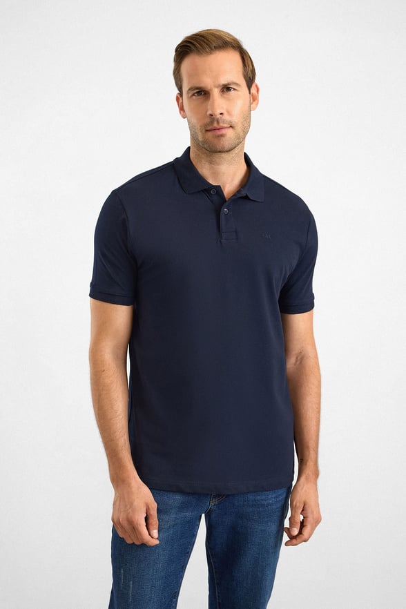 Lacivert Slim Düz Düğmeli Polo Yaka Tişört